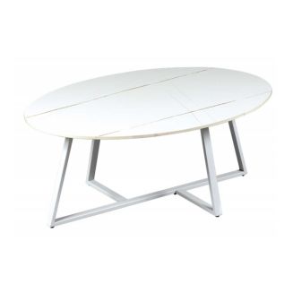 VIKASH - Table Basse Plateau en Céramique Effet Marbre Blanc Piétement Métal Blanc