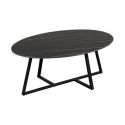 VIKASH - Table Basse Plateau en Céramique Effet Marbre Noir Piétement Métal Noir