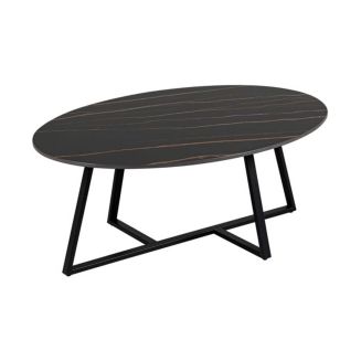 VIKASH - Table Basse Plateau en Céramique Effet Marbre Noir Piétement Métal Noir