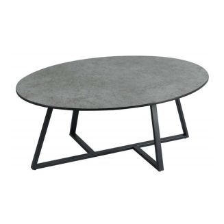 KERIA - Table Basse Ovale Aspect Céramique Grise