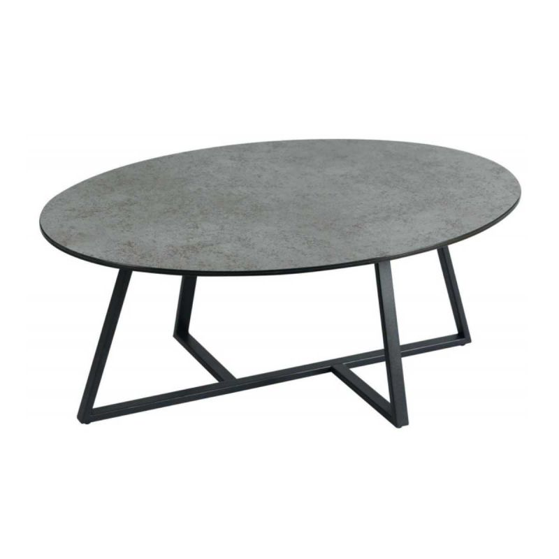 KERIA - Table Basse Ovale Aspect Céramique Grise