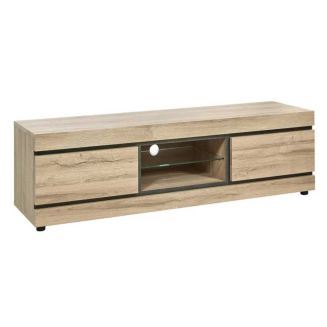 MASSIRE - Meuble TV 2 Portes et Niche Aspect Bois