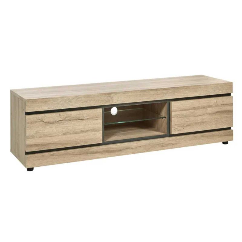 MASSIRE - Meuble TV 2 Portes et Niche Aspect Bois