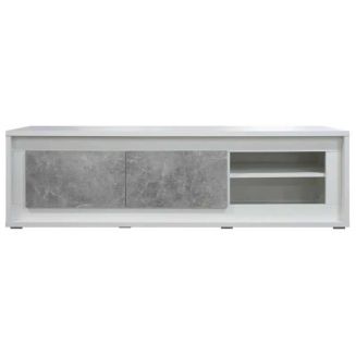 SKALA - Meuble TV 2 Tiroirs Effet Béton avec Eclairage Led