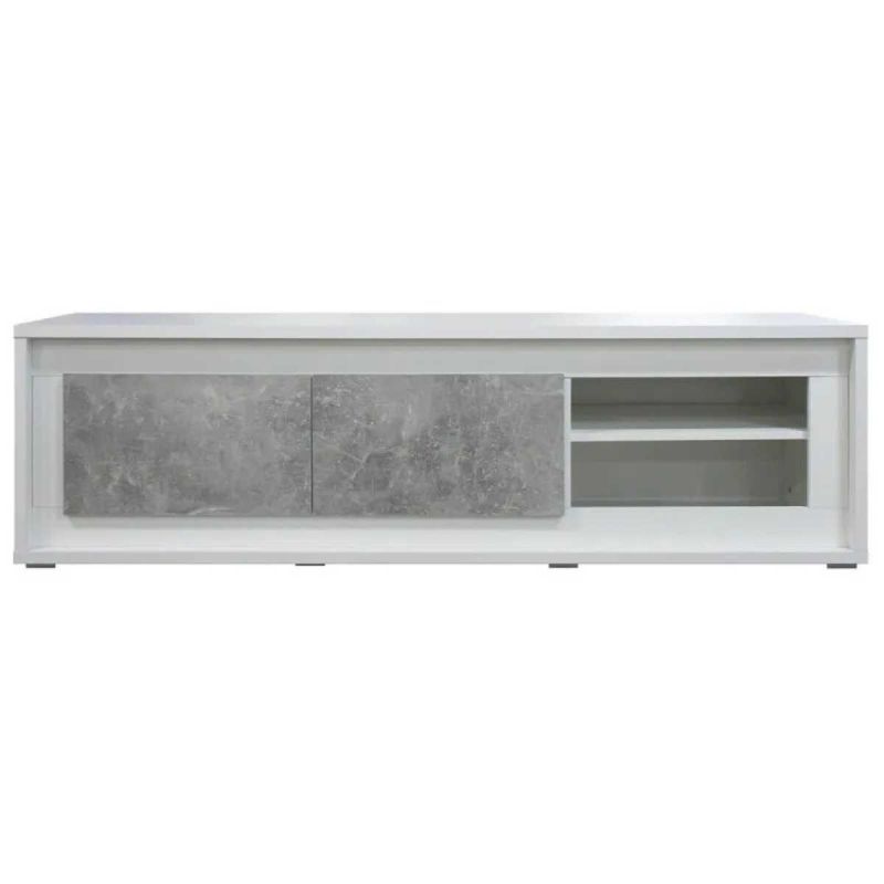 SKALA - Meuble TV 2 Tiroirs Effet Béton avec Eclairage Led