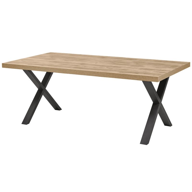 NILLA - Table 170cm Aspect Bois Piètement X Métal Poudré Noir