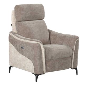 Fauteuil relax électrique tissu maillé ultra doux bicolore moka et beige - SOLLYS