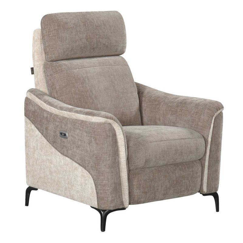Fauteuil relax électrique tissu maillé ultra doux bicolore moka et beige - SOLLYS