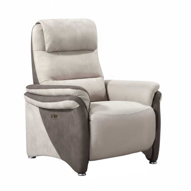 Fauteuil relax électrique tissu micro peau brun et mastic - NADIR