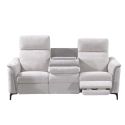 Canapé 3 places relax électrique tissu maillé ultra doux bi-olore gris avec tablette centrale - SOLLYS