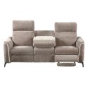 Canapé 3 places relax électrique tissu maillé ultra doux bicolore moka et beige avec tablette centrale - SOLLYS