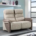 Canapé 2 places relax électrique tissu micro peau brun et mastic - NADIR