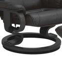 Fauteuil dossier inclinable pivotant en cuir/pvc noir avec repose-pieds piètement rond en bois noir - ORWELL