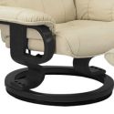 Fauteuil dossier inclinable pivotant en cuir/pvc beige avec repose-pieds piètement rond en bois noir - ORWELL
