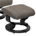 Fauteuil dossier inclinable pivotant micro peau gris clair avec repose-pieds piètement rond en bois noir - ORWELL