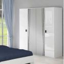 CADIRY - Armoire 4 Portes avec Miroir Blanche Sérigraphiée