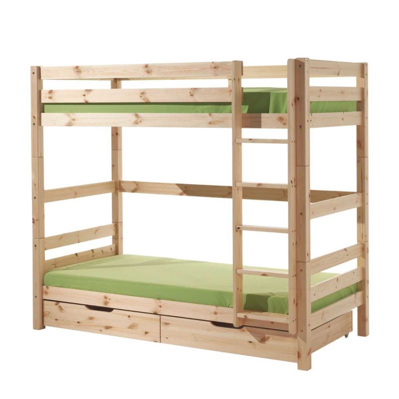 SLEEPY - Lit Superposé H180 en Pin Naturel 90x200cm avec 2 Tiroirs