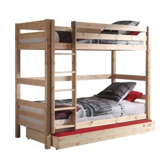 SLEEPY - Lit Superposé H180 en Pin Naturel 90x200cm avec Lit-Tiroir