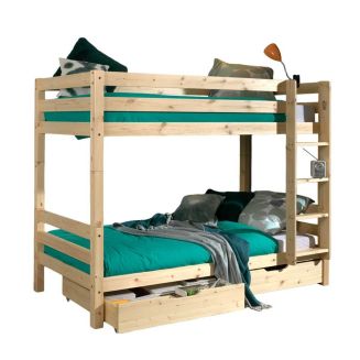 SLEEPY - Lit Superposé H160 en Pin Naturel 90x200cm avec 2 Tiroirs