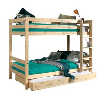 SLEEPY - Lit Superposé H160 en Pin Naturel 90x200cm avec Lit-Tiroir