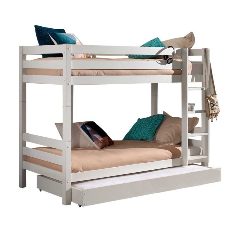 SLEEPY - Lit Superposé H160 Laqué Blanc 90x200cm avec Lit-Tiroir