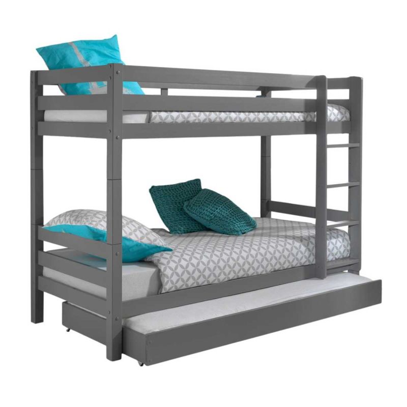 SLEEPY - Lit Superposé H160 Laqué Gris 90x200cm avec Lit-Tiroir