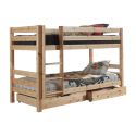 SLEEPY - Lit Superposé H140 en Pin Naturel 90x200cm avec 2 Tiroirs