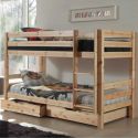 SLEEPY - Lit Superposé H140 en Pin Naturel 90x200cm avec 2 Tiroirs