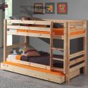 SLEEPY - Lit Superposé H140 en Pin Naturel 90x200cm avec Lit-Tiroir