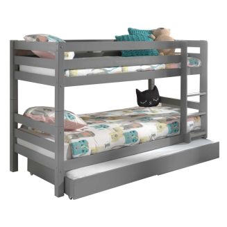 SLEEPY - Lit Superposé H140 Laqué Gris 90x200cm avec Lit-Tiroir