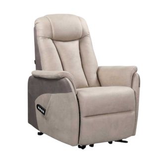Fauteuil relax électrique releveur bi-moteur tissu micro peau mastic et brun taupe - NEDIA