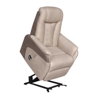 Fauteuil relax électrique releveur bi-moteur tissu micro peau mastic et brun taupe - NEDIA