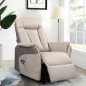 Fauteuil relax électrique releveur bi-moteur tissu micro peau mastic et brun taupe - NEDIA