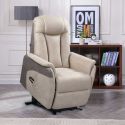 Fauteuil relax électrique releveur bi-moteur tissu micro peau mastic et brun taupe - NEDIA