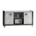 HOFFMAN - Meuble TV 2 Portes 105cm Gris Aspect Pierre avec Led