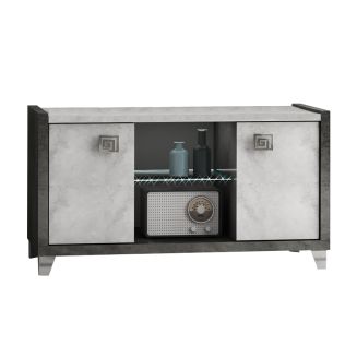 HOFFMAN - Meuble TV 2 Portes 105cm Gris Aspect Pierre avec Led