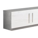 CLARK - Meuble TV 4 Portes Moderne Laqué Blanc et Marbre Poignées en Métal