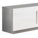 CLARK - Meuble TV 2 Portes Moderne Laqué Blanc et Marbre avec Leds