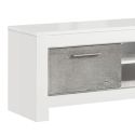 DENAE - Meuble TV 2 Portes L160cm Laqué Blanc Brillant et Gris Marbré