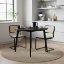 GRAM - Table Repas Ronde 105cm Noire Piètement Hévéa
