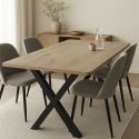 CANYON - Table Repas Coins Arrondis 200cm Aspect Bois Piètement X Métal Noir