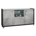 HOFFMAN - Buffet 3 Portes Gris Aspect Pierre avec Led