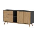 VIKOV - Buffet 165cm 2 Portes 3 Tiroirs Scandinave en Pin Massif Ciré