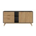 VIKOV - Buffet 165cm 2 Portes 3 Tiroirs Scandinave en Pin Massif Ciré