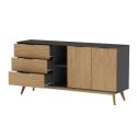 VIKOV - Buffet 165cm 2 Portes 3 Tiroirs Scandinave en Pin Massif Ciré