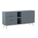 CANACA - Buffet 165cm 2 Portes 3 Tiroirs Scandinave MDF et Pin Massif Gris Vert