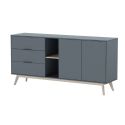 CANACA - Buffet 165cm 2 Portes 3 Tiroirs Scandinave MDF et Pin Massif Gris Vert