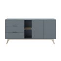 CANACA - Buffet 165cm 2 Portes 3 Tiroirs Scandinave MDF et Pin Massif Gris Vert