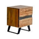 VOLSKA - Chevet 2 Tiroirs en Acacia Massif et Métal Noir