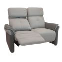 Canapé 2 places relax électrique tissu micro grain gris perle et gris plomb - DJINO